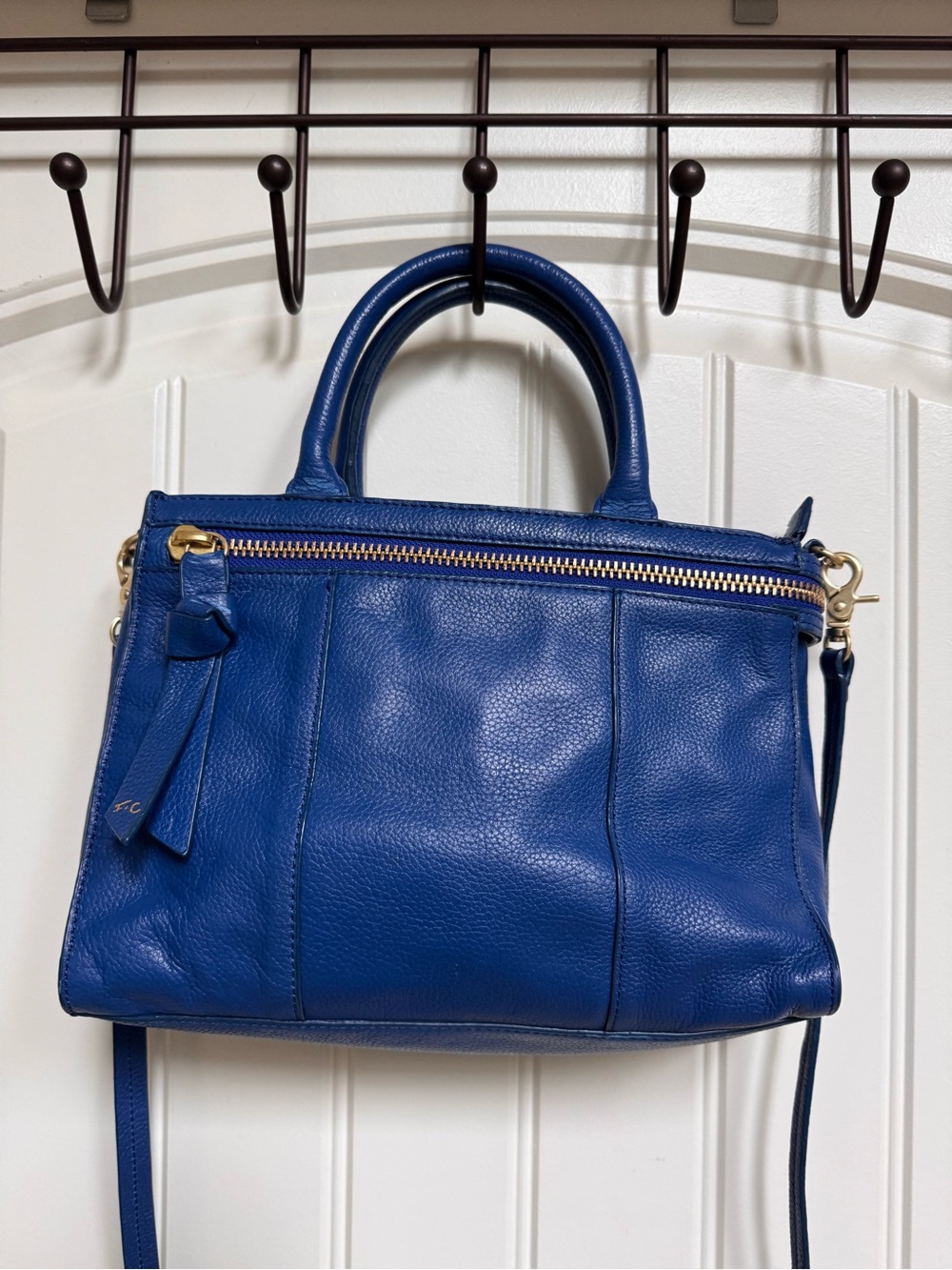 Foley + Corinna Colbalt Blue Leather Satchel Crossbody Purse. 10” by 8” by 3”